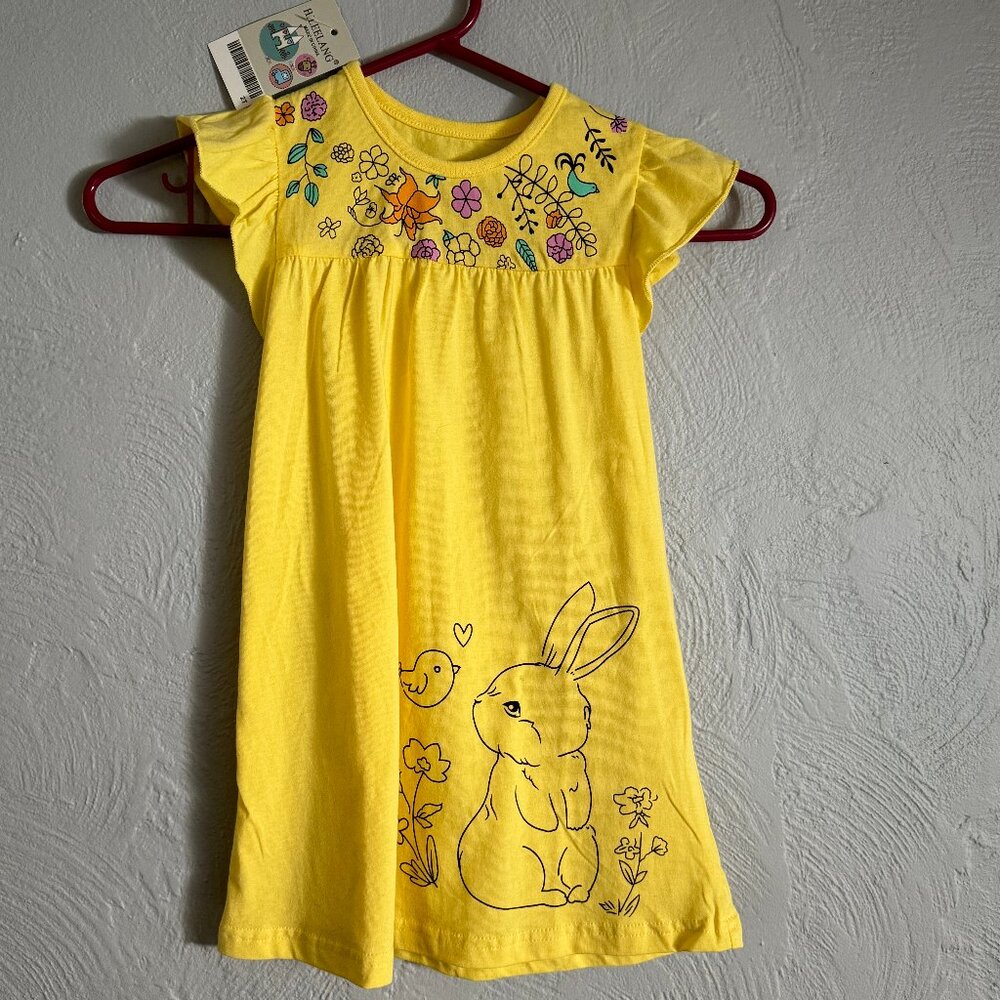 HILEELANG Dress - Size 2T - Yellow - Spring bunny motif - Ruffle sleeves - NWT